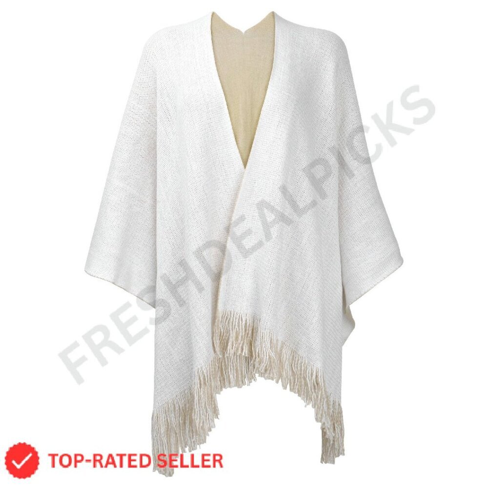 Reversible Knitted Cardigan Faux Fringe Shawl Wrap Sweater Oversized Chic
